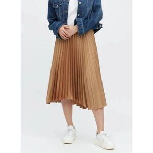 Uniqlo Satin Pleated Midi Skirt Camel XS